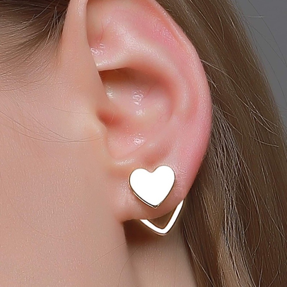 Silver Heart Studs w/Jacket Backs Earrings - Picture 2 of 6